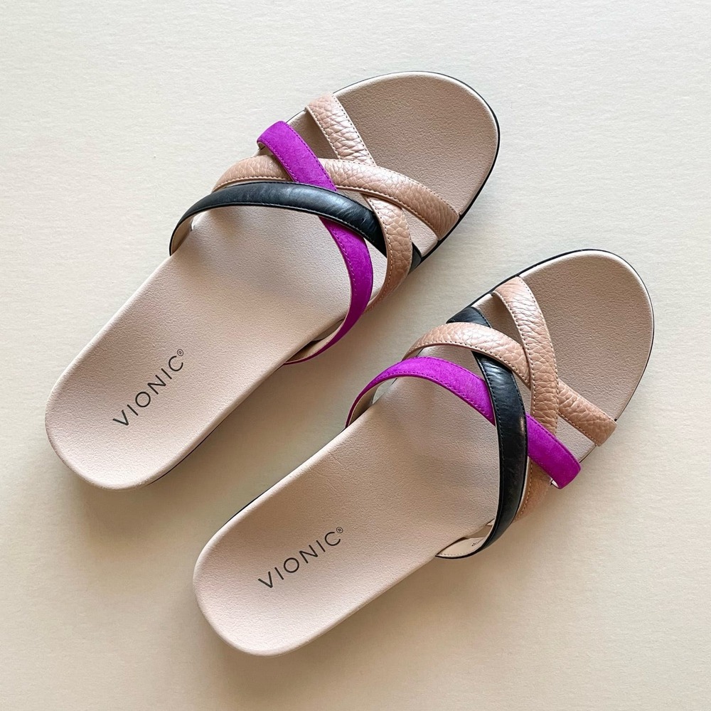 Vionic Dava Genuine Leather Orthotic Slip-On Slide Sandal